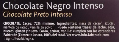 Chocolate negro intenso 72% de cacao - Ingredients - es
