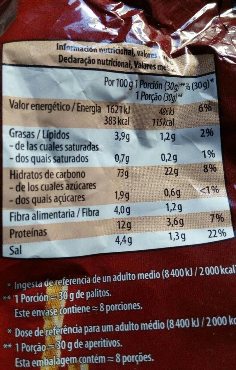 Palitos salados - Informació nutricional - es
