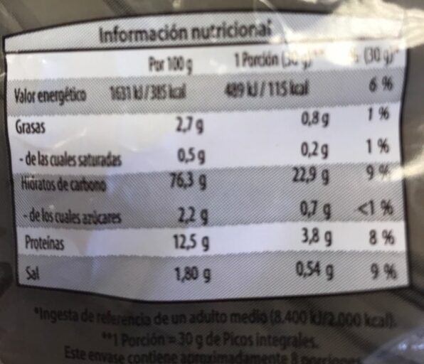 Picos Integrales - Nutrition facts - es