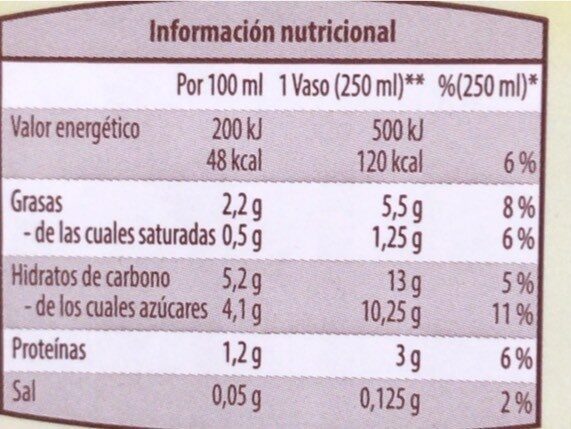 Bebida de almendra - Informació nutricional - es