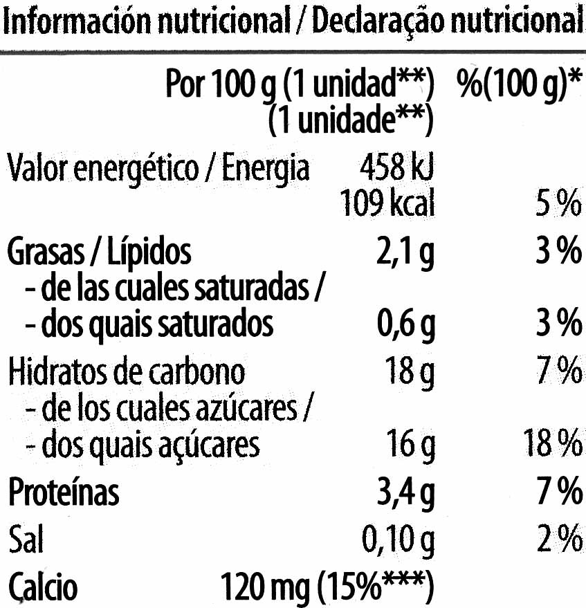 Postre de soja y chocolate - Información nutricional