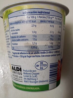 Yogurt con frutas - Nutrition facts - es