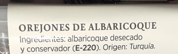 Orejones de albaricoque - Ingredients - es