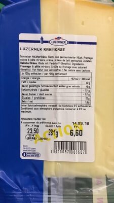 LUZERNER Fromage doux à la crème - 成分 - fr