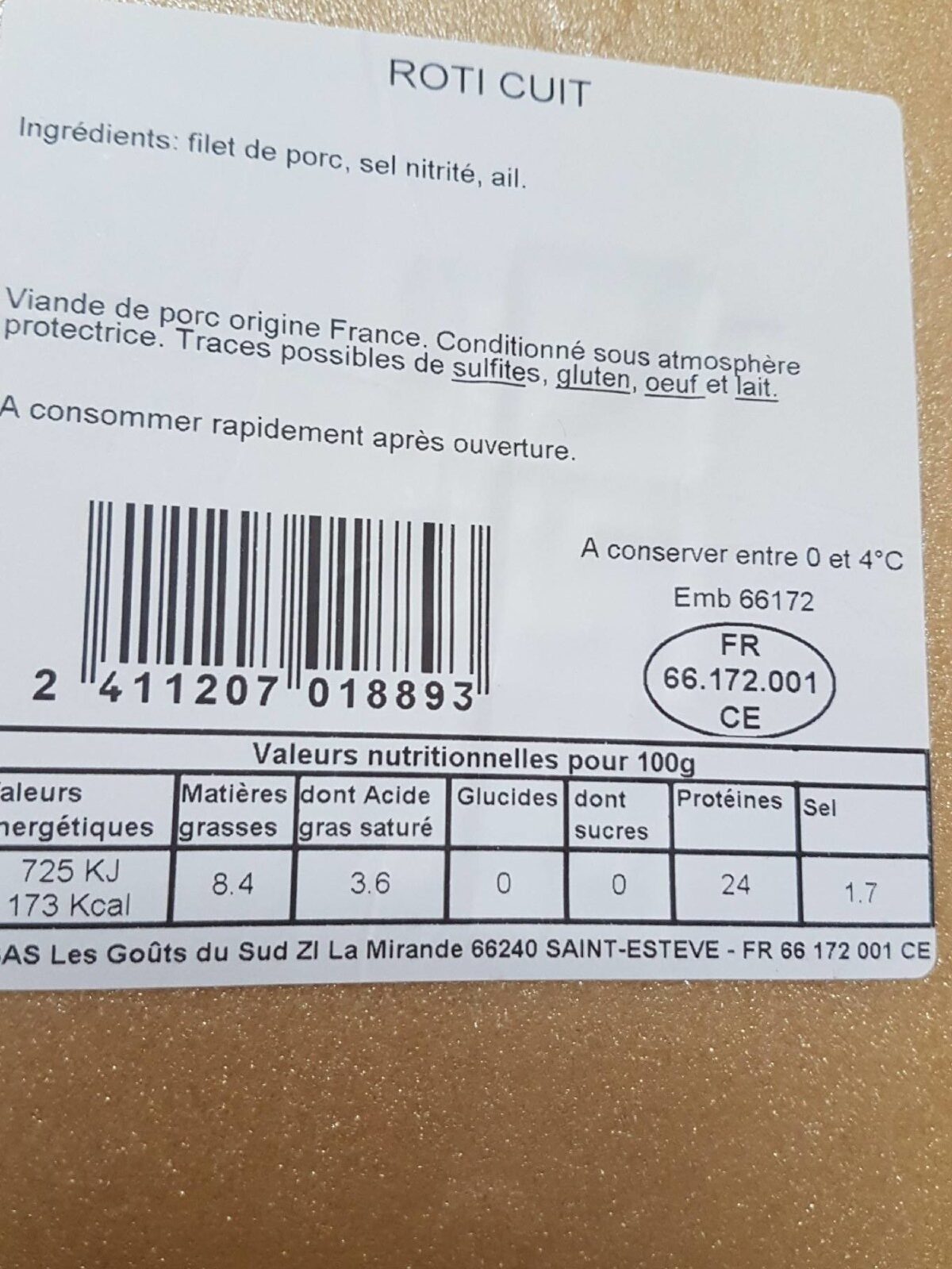 Rôti cuit - Nutrition facts - fr