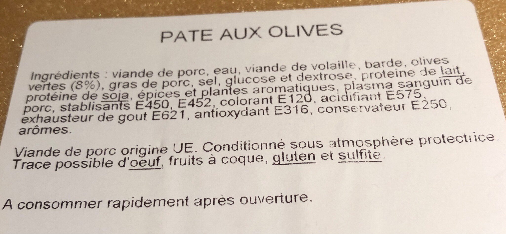 Pate aux olives - Ingredients - fr