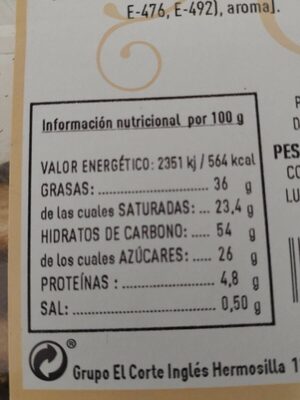 Palmeritas bañadas con cacao - Nutrition facts - es