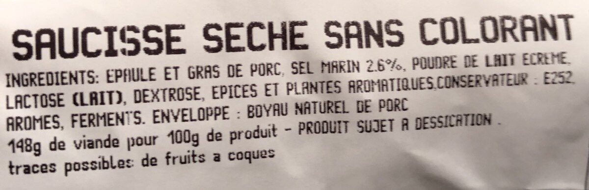 Saucisse seche sans colorant - Ingredients - fr