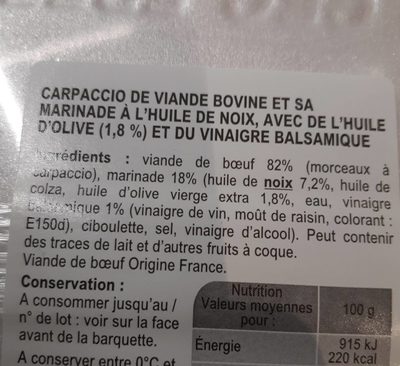 Carpaccio de boeuf - Ingredients - fr