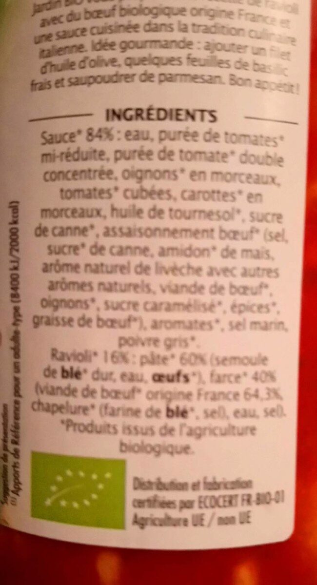 Ravioli bœuf - Ingrediënten - fr