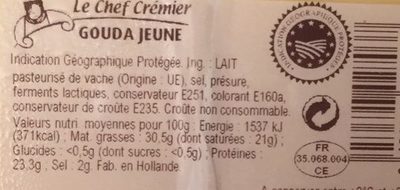 Gouda Jeune - Nutrition facts - fr