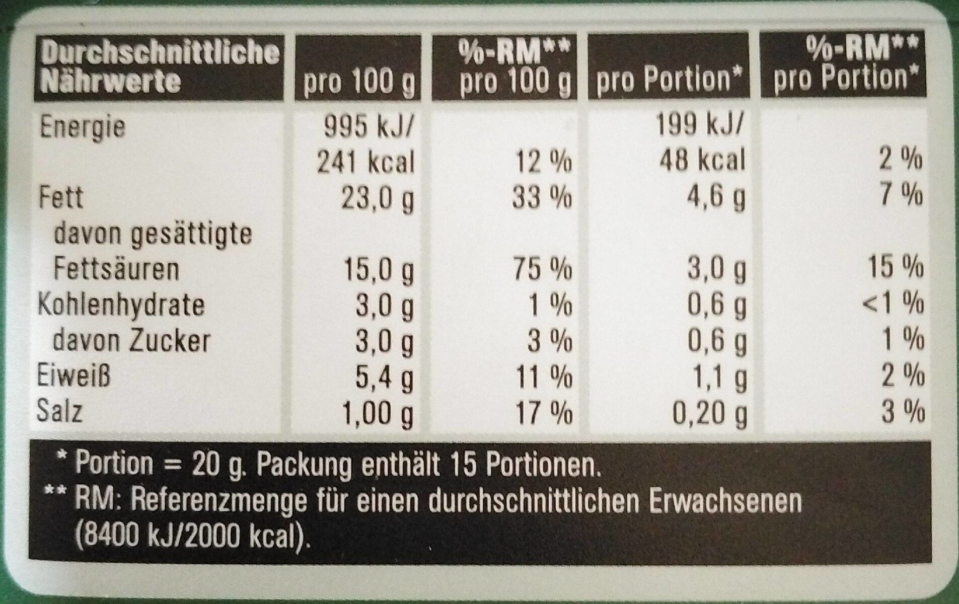 Kräuterfrischkäse - Información nutricional - de