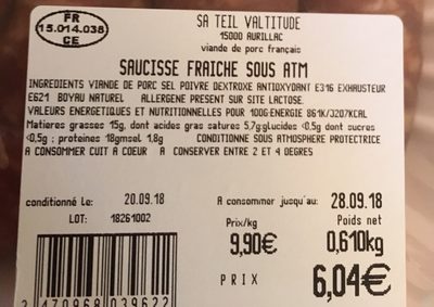 Saucisse fraiche - Ingredients - fr