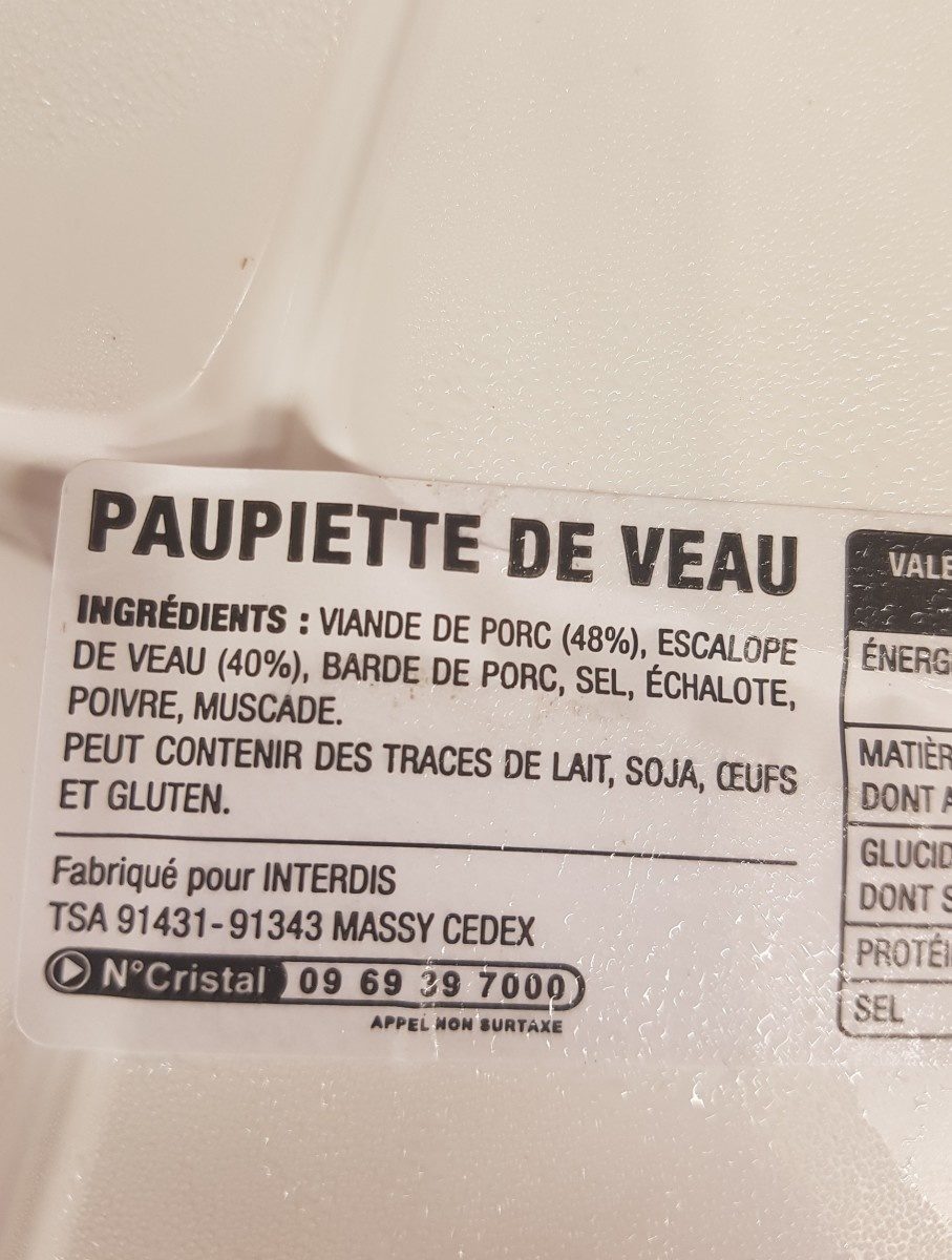 Paupiette de veau - Ingredients - fr