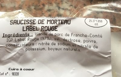Saucisse de morteau label rouge - Ingredients - fr