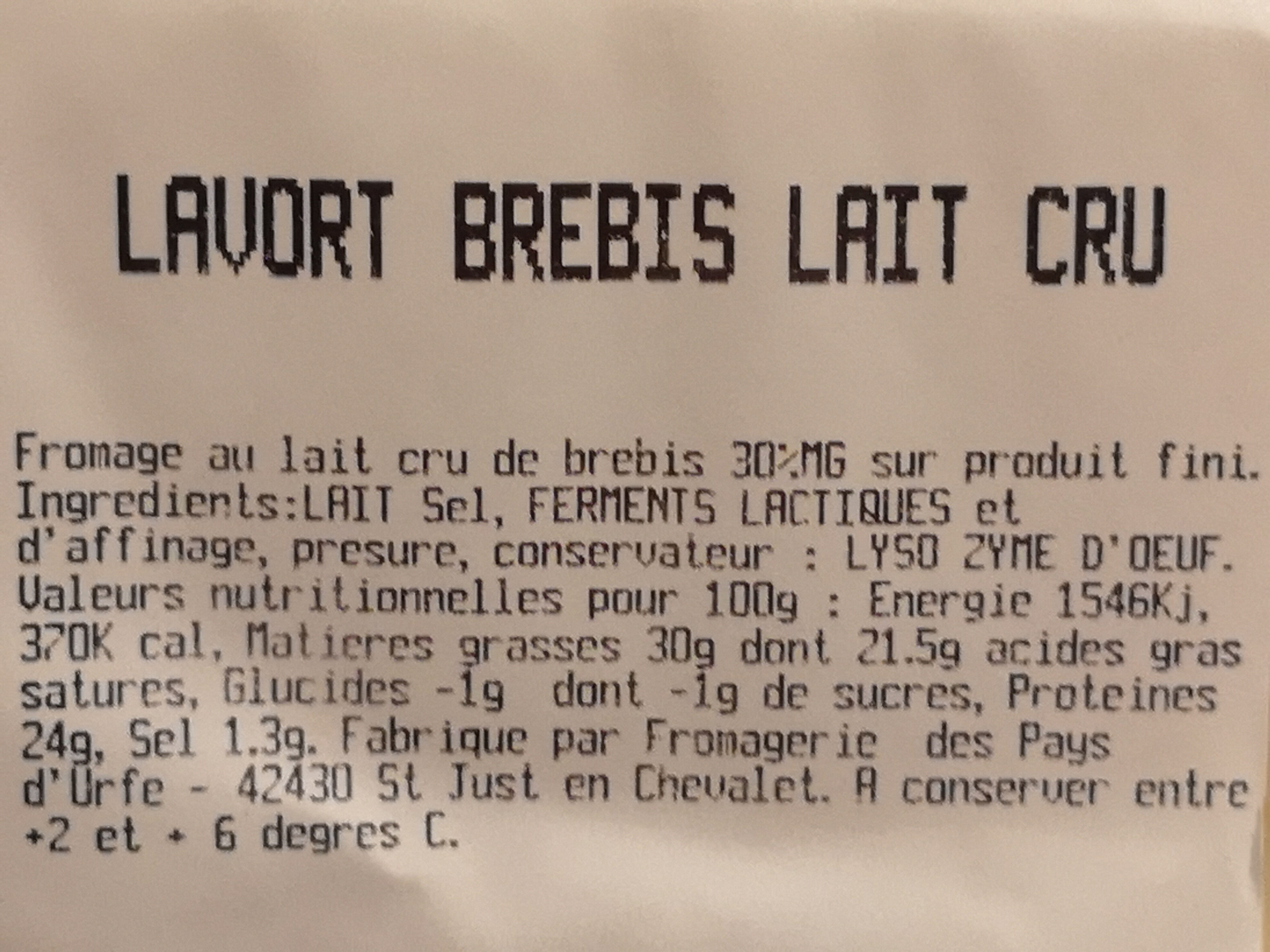 fromage brebis lait cru - المكونات - fr