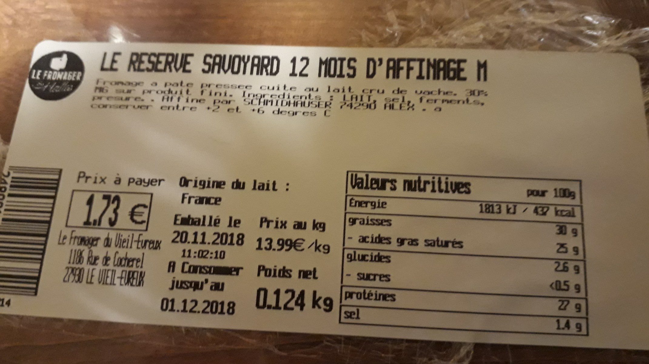 Le réserve savoyard 12mois d'affinage - Ingredients - fr