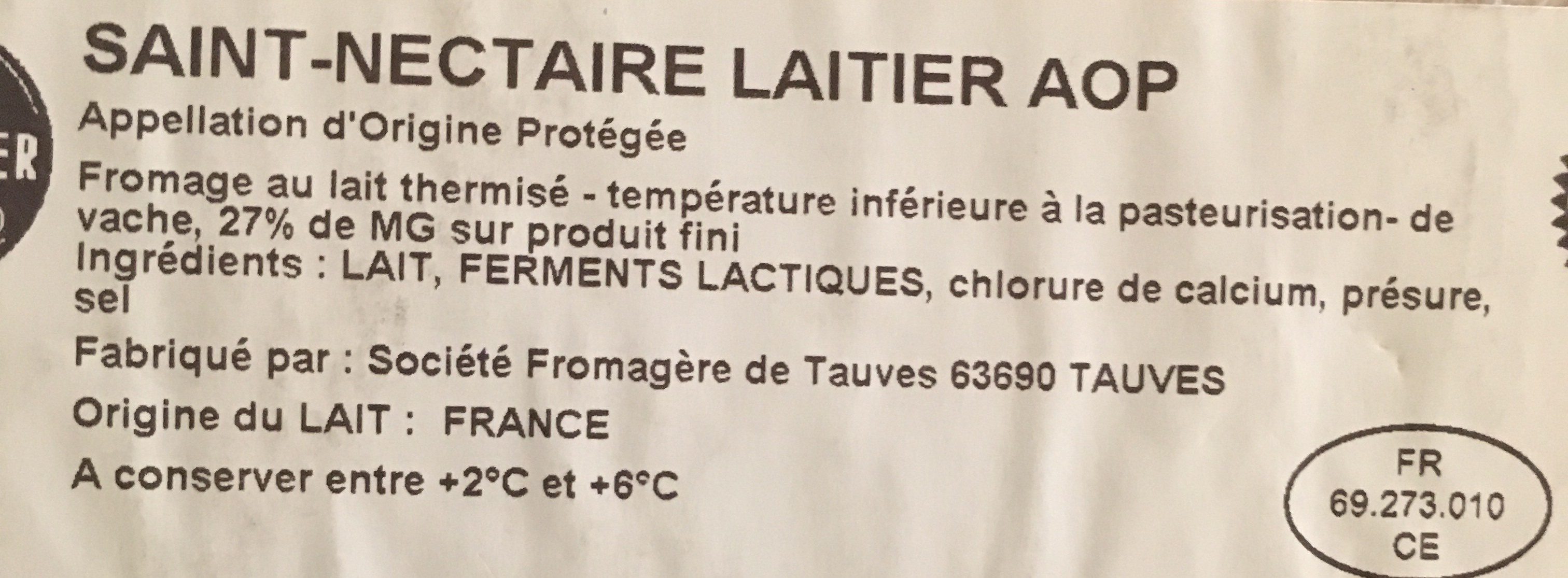 Saint Nectaire laitier AOP - Ingredients - fr