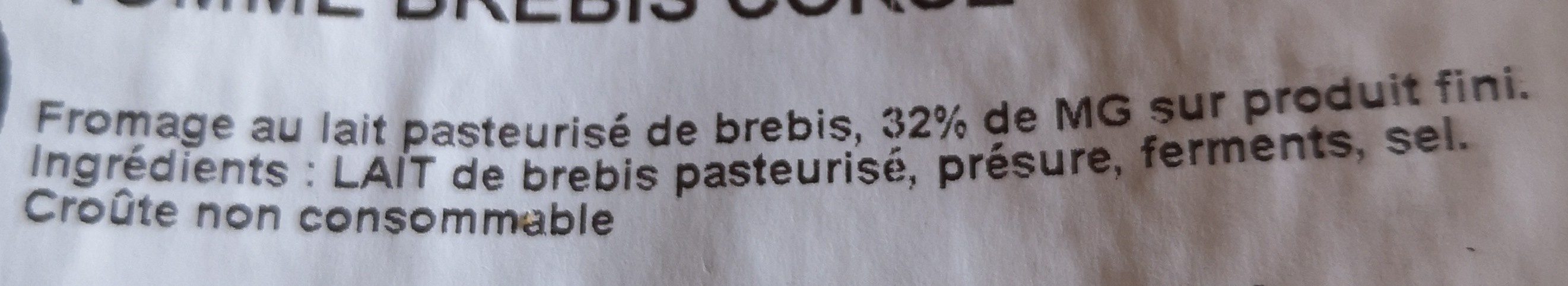 Tomme de brebis corse - Ingredients - fr