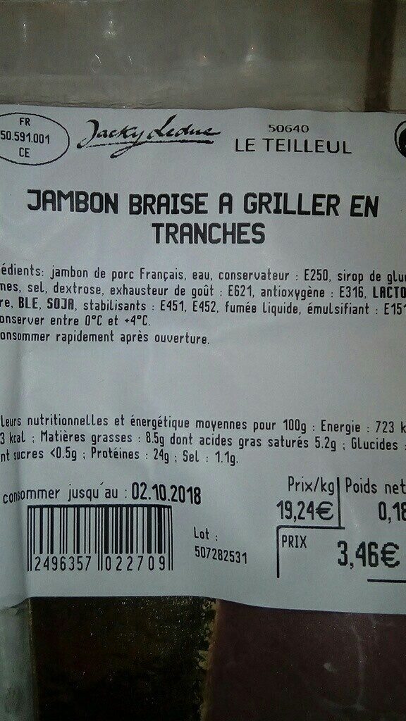 Jambon braisé à griller en tranches - Ingredients - fr