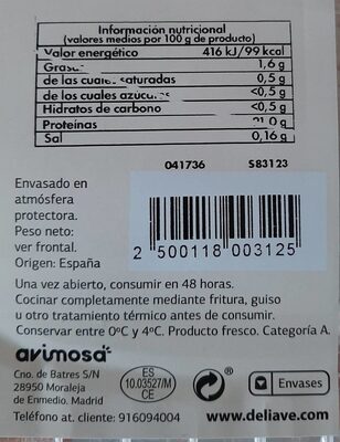 Filetes Contramuslo Pollo - Informació nutricional - es