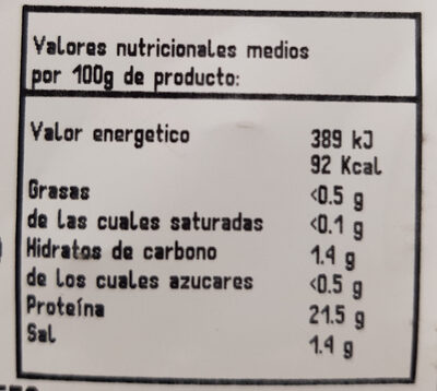 Filete de pavo marinado ajillo - Informació nutricional - es