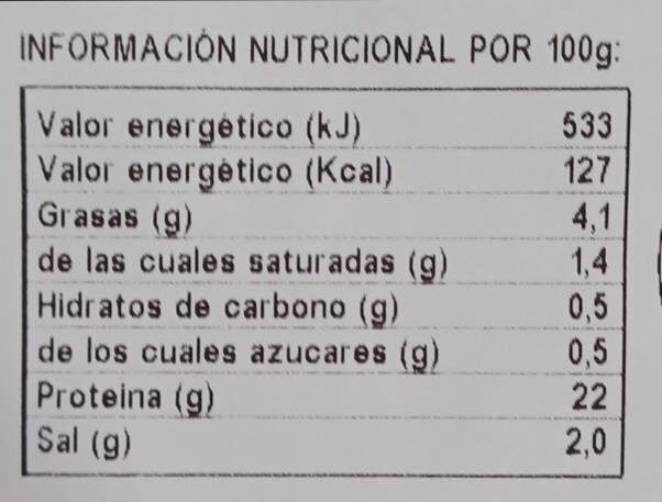 Jamón cocido Extra - Informació nutricional - es