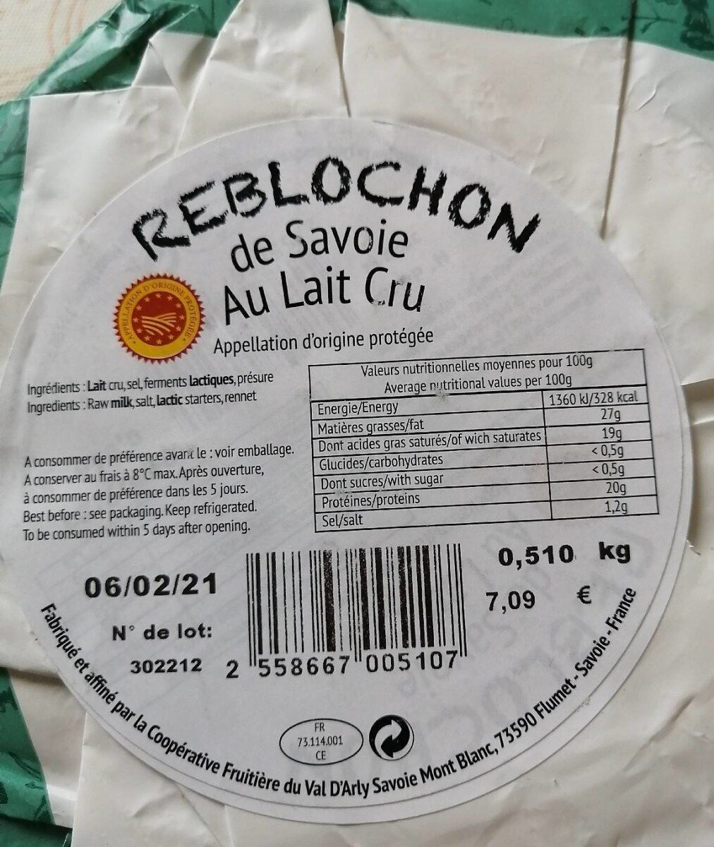 Reblochon de Savoie - 营养成分 - fr