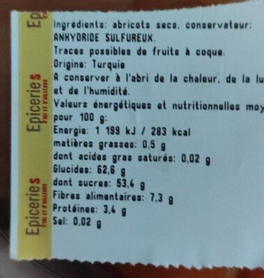 Abricot sec - Valori nutrizionali - fr
