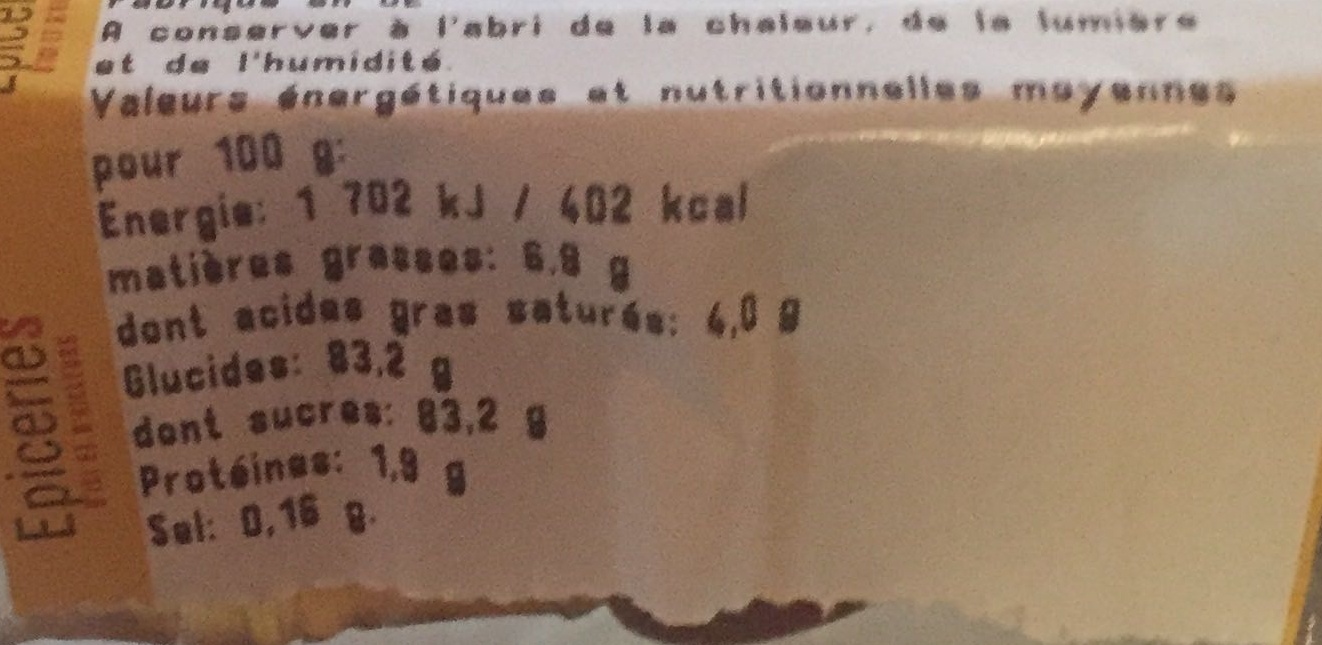Confiserie - Nutrition facts - fr
