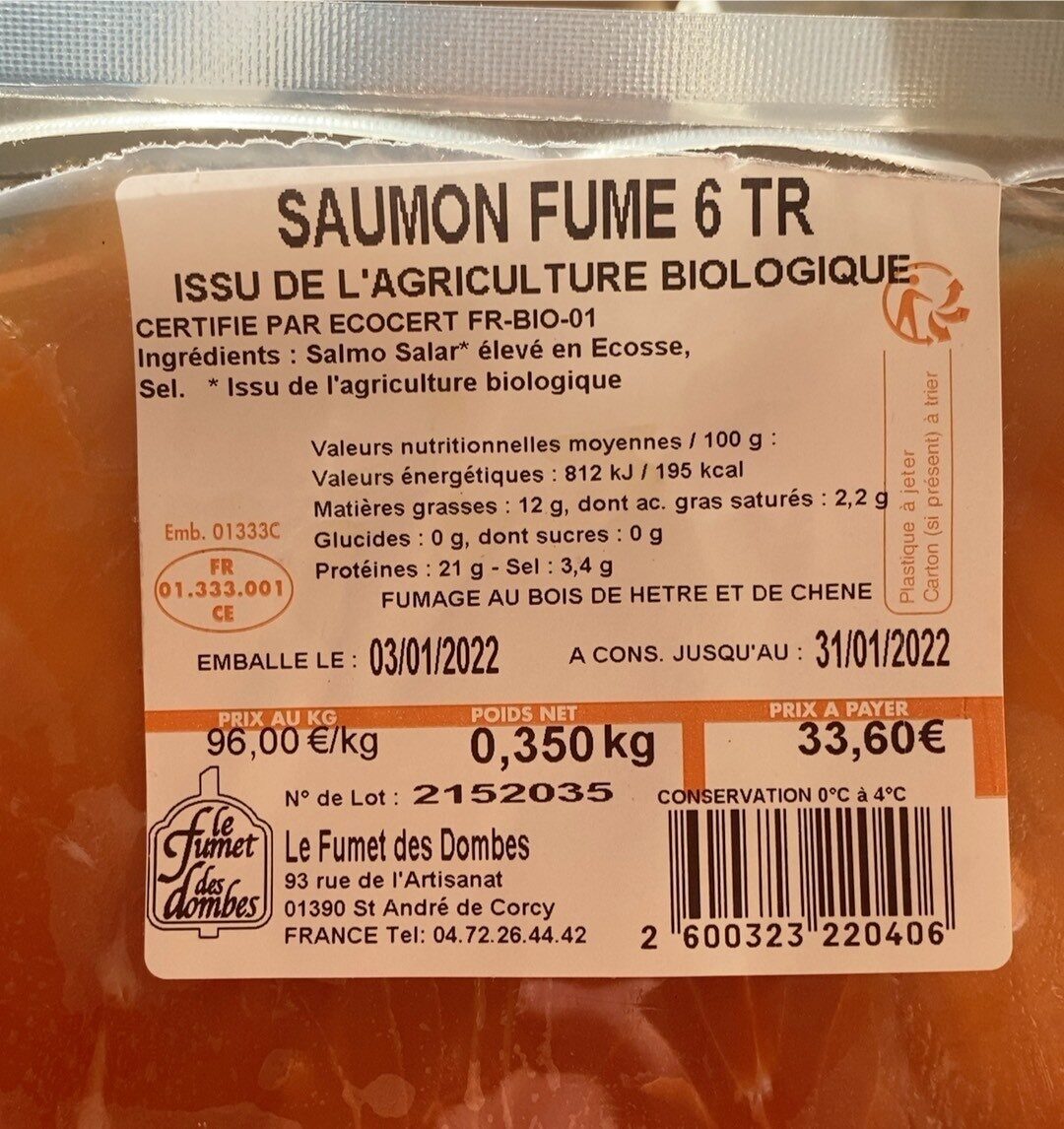 Saumon fumé biologique - Nutrition facts - fr