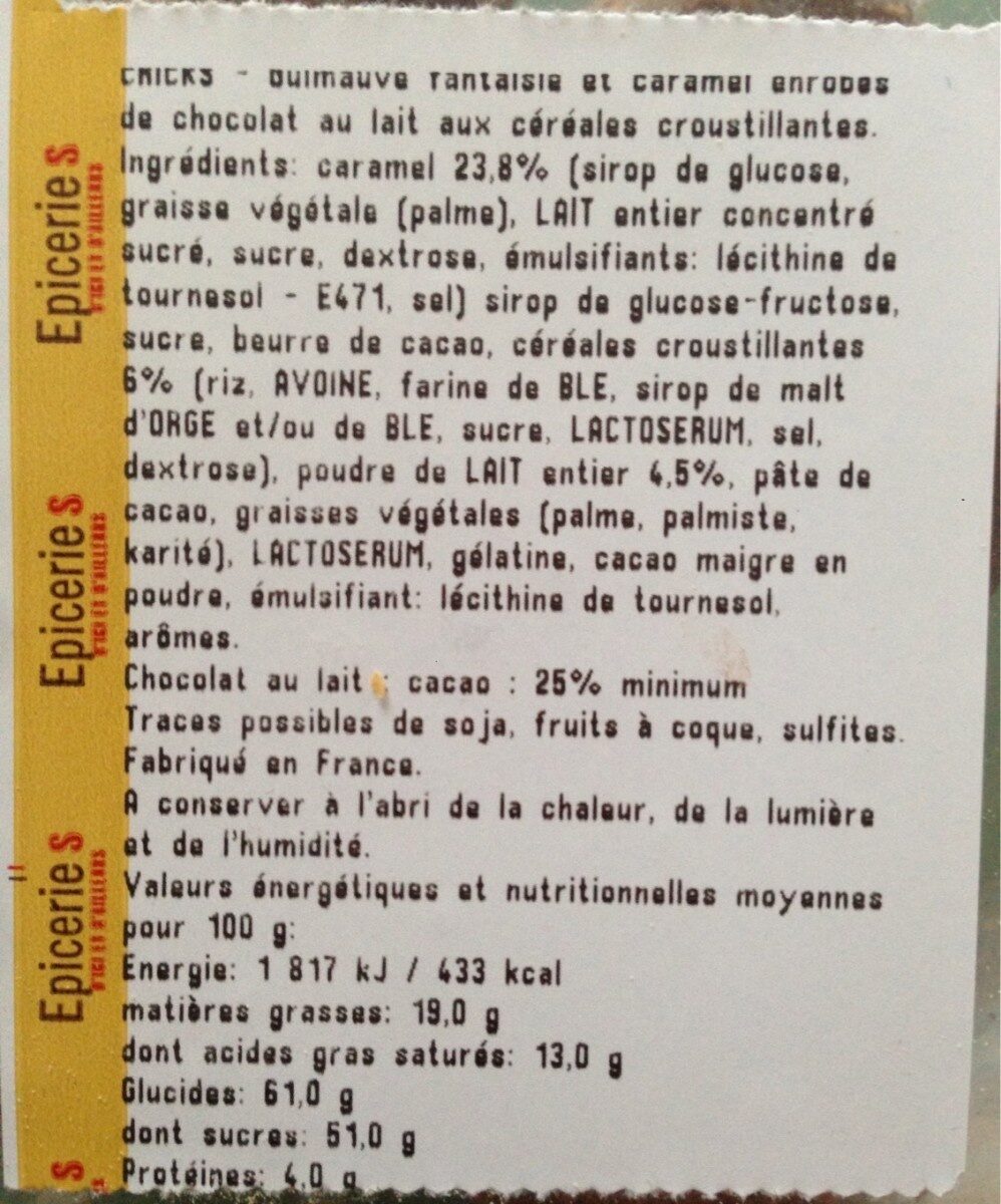 Guimauves Cricks - Nutrition facts - fr