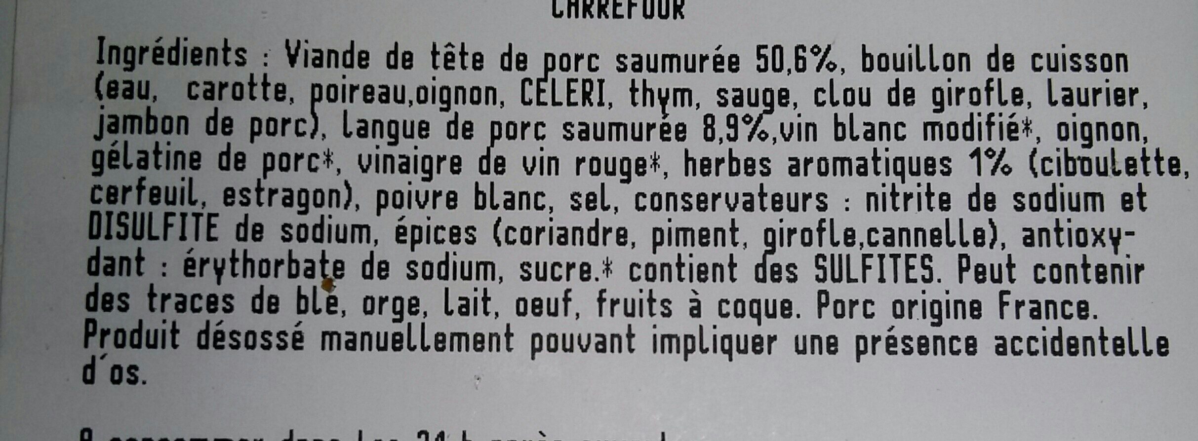 Fromage de tête aux herbes - Ingrédients