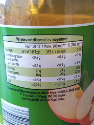 100% jus de pomme - Nutrition facts - fr