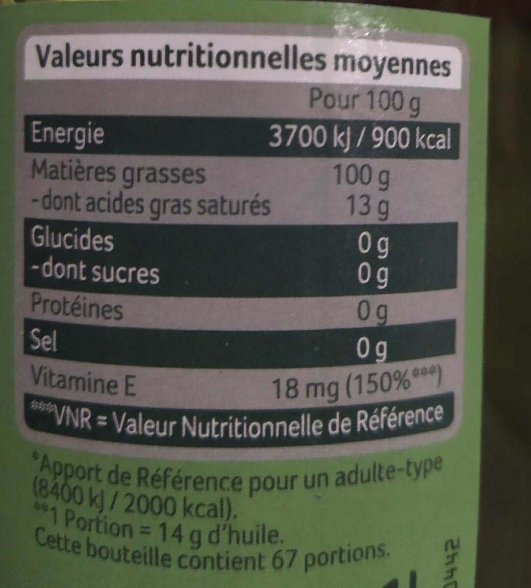 Huile de pépins de raisin - Nutrition facts - fr