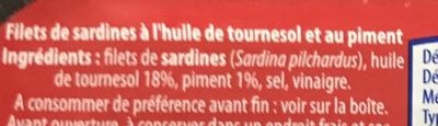 Filets de sardines à l'huile de tournesol et au piment - Ingredients - fr