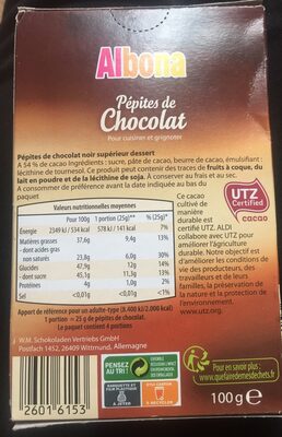 Pépites de chocolat noir - Ingrédients