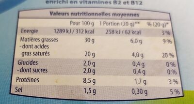 P'tit fondu à la crème (29,5 % MG) 12 Portions - Nutrition facts - fr