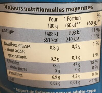 Riz Long Grain Incollable - Nutrition facts - fr