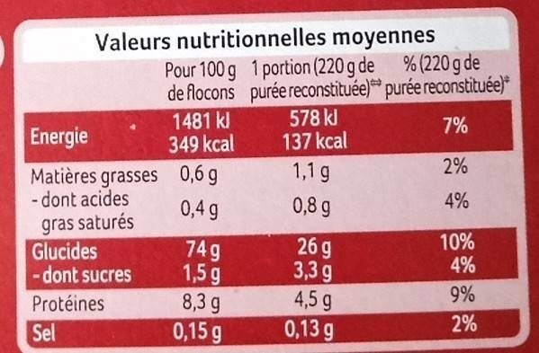 Purée de Pomme de Terre en Flocons - Voedingswaarden - fr