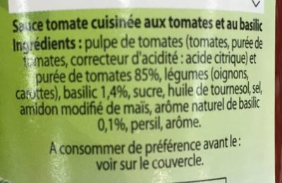 Sauce Tomate au Basilic - Ingredients - fr