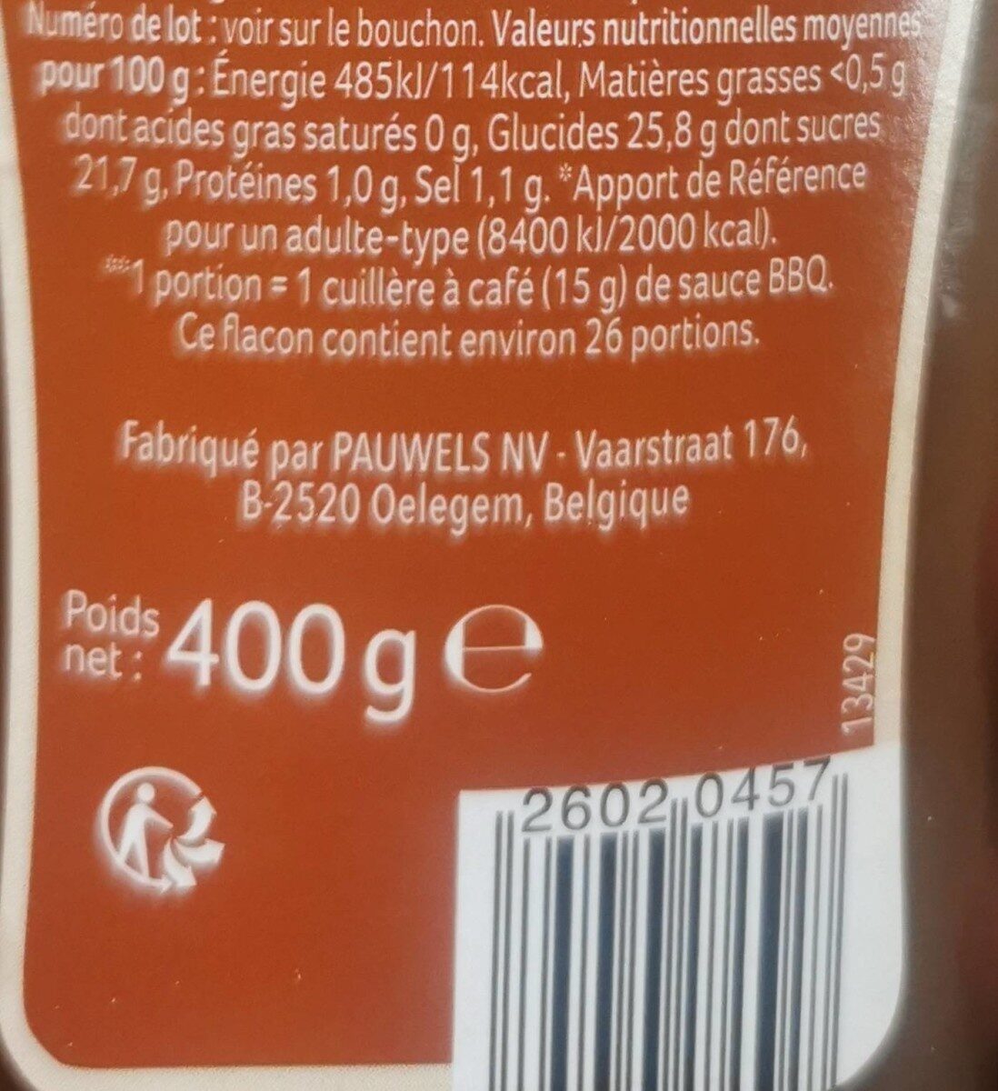 Sauce barbecue - Nutrition facts - fr