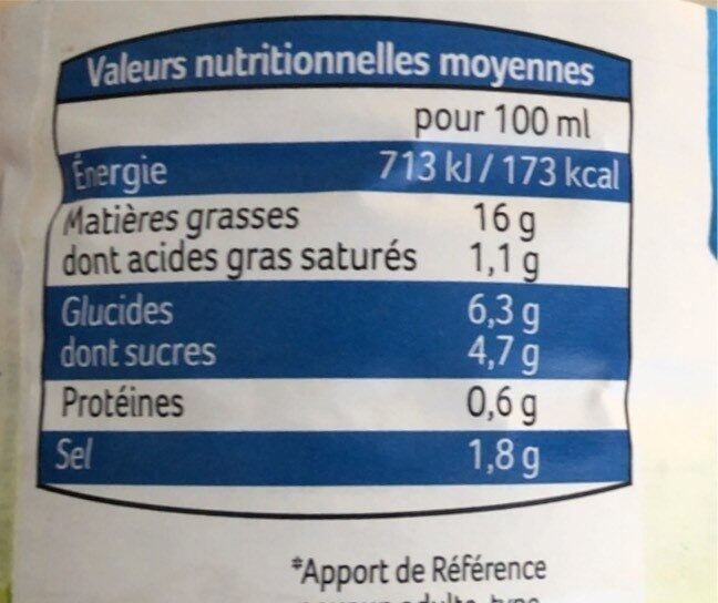 Sauce crudités nature - Nutrition facts - fr