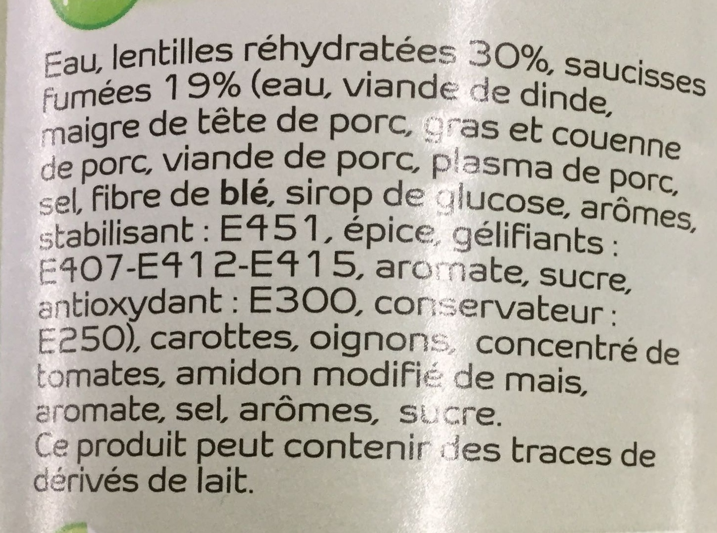 Saucisse aux lentilles - Ingredients - fr