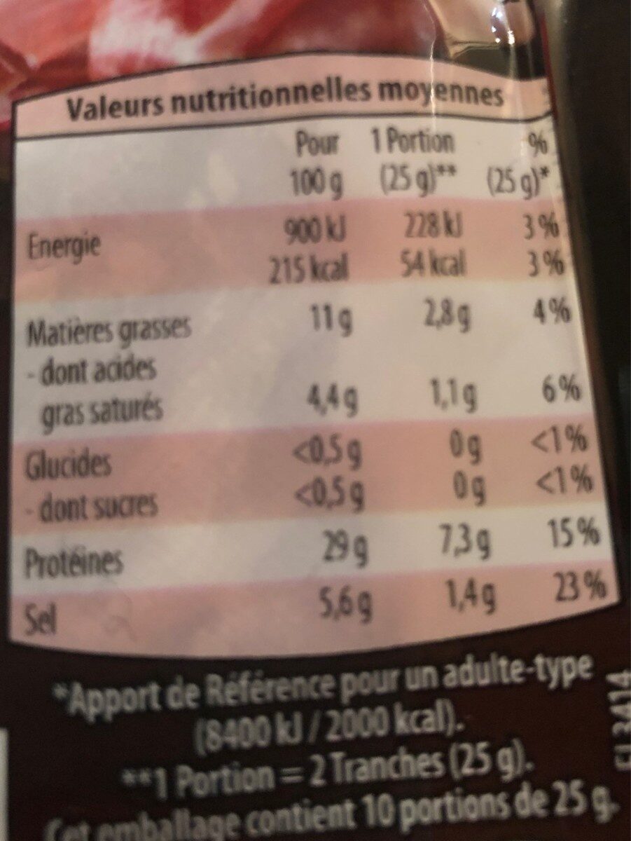 Quart de Jambon cru - Nutrition facts - fr