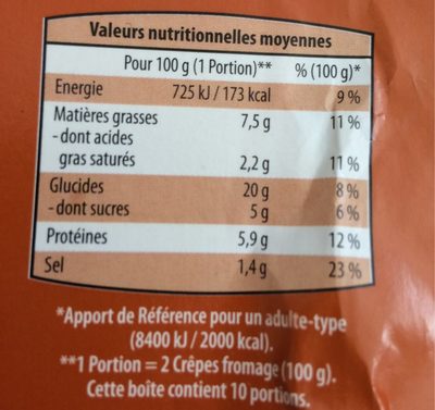 Crêpe Fromage - Nutrition facts - fr