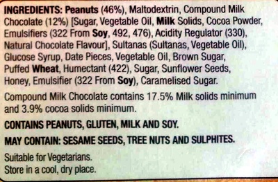 Hillcrest Nut Bars Choc Peanut - Ingredients