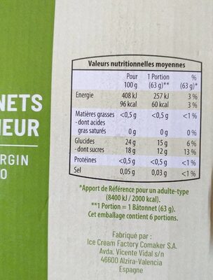 Bâtonnets fraîcheur façon virgin mojito - Nutrition facts - fr