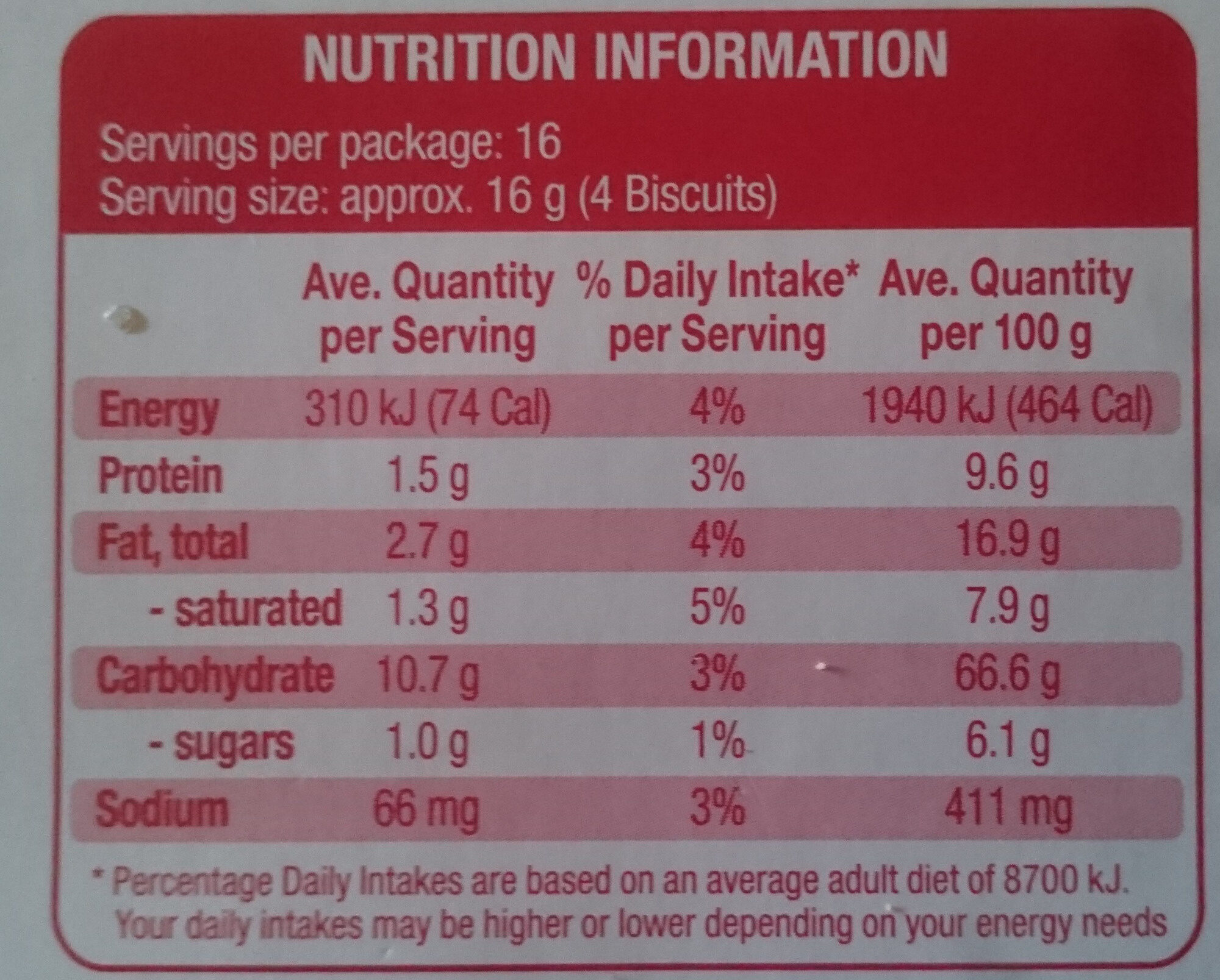 Assortiment vapeur - Nutrition facts
