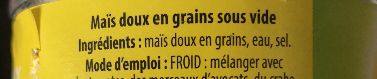 Maïs Doux en Grains Sous Vide - Ingrédients
